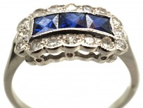 Art Deco 18ct White Gold, Sapphire & Diamond Rectangular Ring