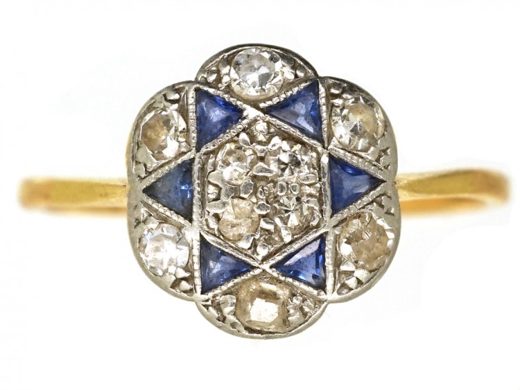 Art Deco 18ct Gold, Platinum, Sapphire & Diamond Star Ring