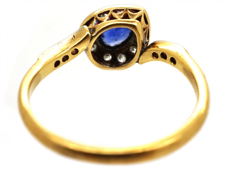 Edwardian 18ct Gold , Platinum, Sapphire & Diamond Canted Heart Ring