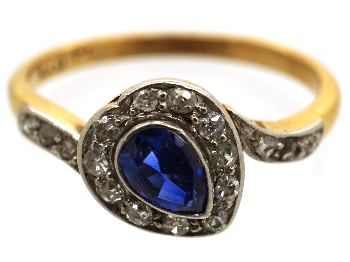 Edwardian 18ct Gold , Platinum, Sapphire & Diamond Canted Heart Ring ...