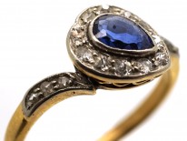 Edwardian 18ct Gold , Platinum, Sapphire & Diamond Canted Heart Ring