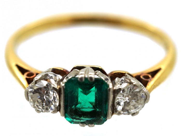 18ct Gold, Platinum, Emerald & Diamond Three Stone Ring