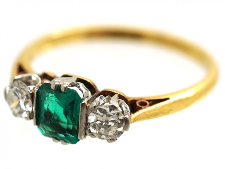 18ct Gold, Platinum, Emerald & Diamond Three Stone Ring