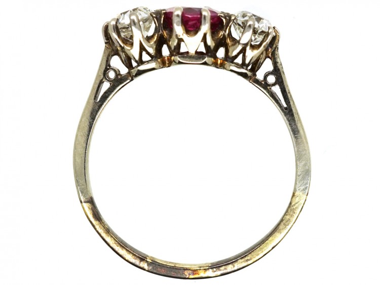 18ct White Gold Ruby & Diamond Three Stone Ring