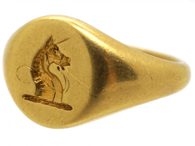 Victorian 18ct Gold Signet Ring of a Unicorn
