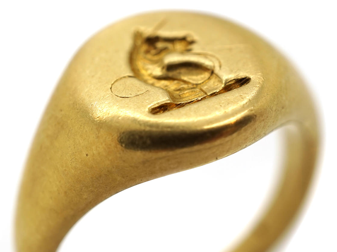 Victorian 18ct Gold Signet Ring of a Unicorn (651H) | The Antique ...