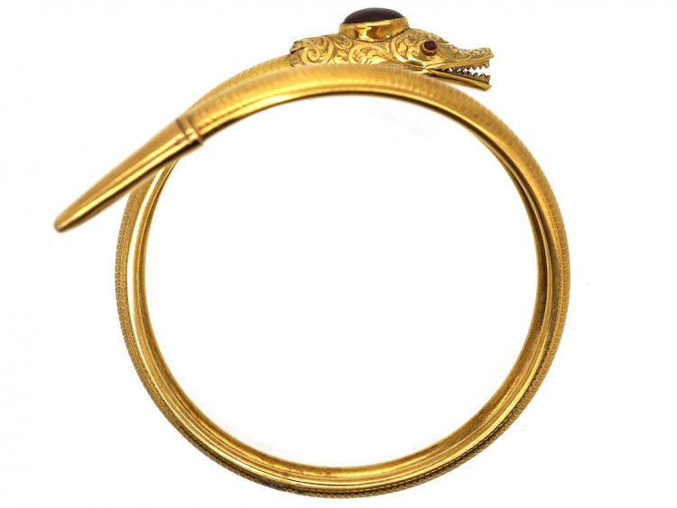 Victorian 15ct Gold Snake Bangle Set With Garnets