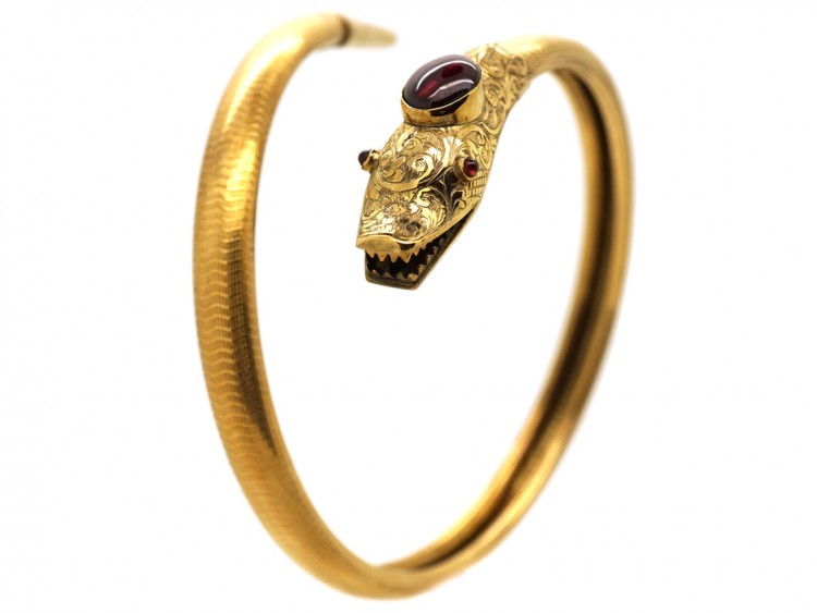 Victorian 15ct Gold Snake Bangle Set With Garnets