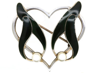 Silver Heart & Mistletoe Brooch by Anton Michelsen