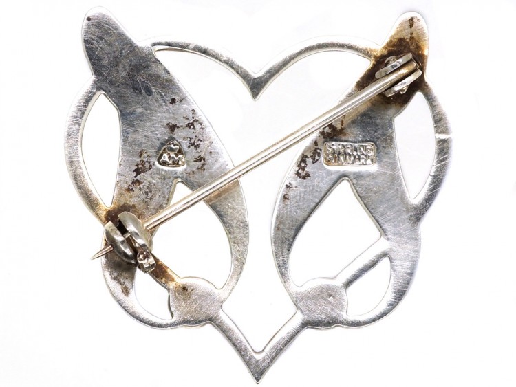 Silver Heart & Mistletoe Brooch by Anton Michelsen