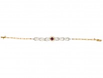 Edwardian 18ct Gold & Platinum, Ruby, Diamond & Natural Pearl Bracelet