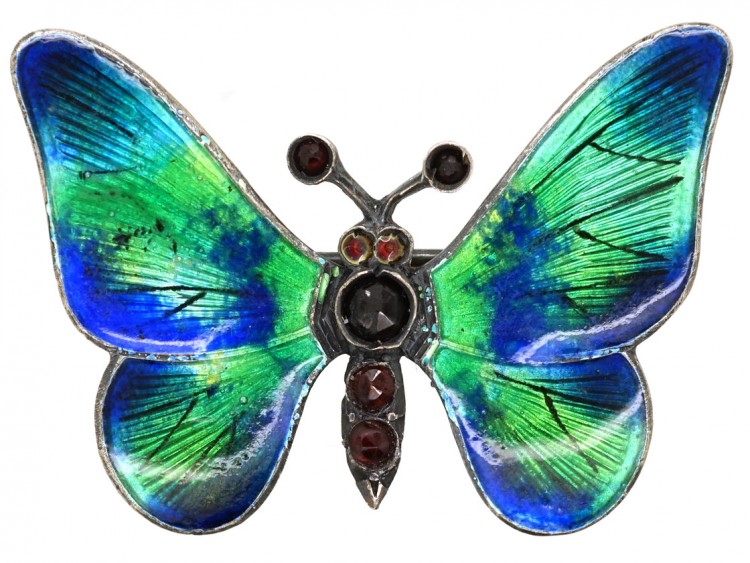 Silver & Blue & Green Enamel Butterfly Brooch