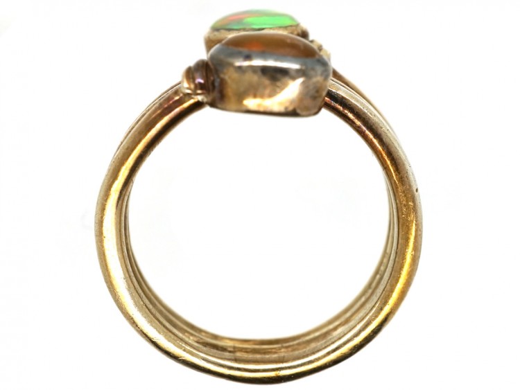 Silver Coily Two Stone Opal Ring