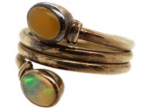 Silver Coily Two Stone Opal Ring