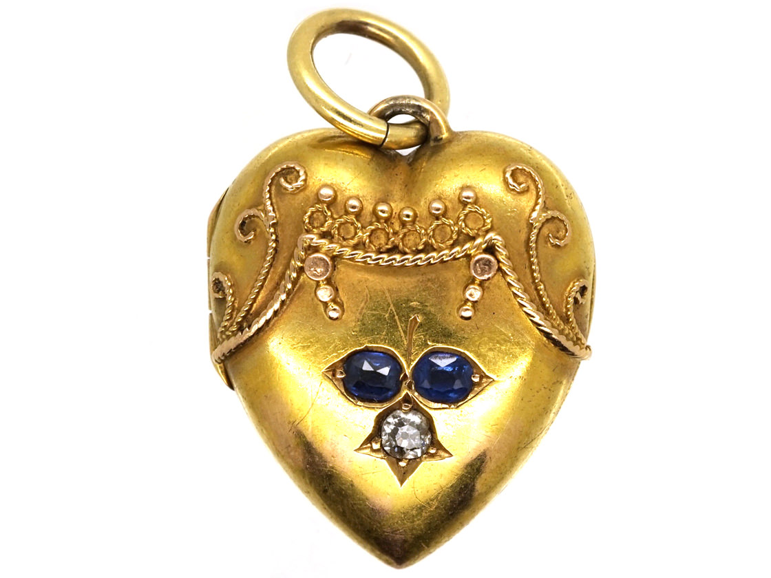 Victorian 15ct Gold & Diamond Etruscan Style Brooch with Picture / Keepsake Locket. Antique Jewellery / Jewelery