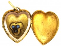 Victorian 15ct Gold Heart Shaped Locket Set With Sapphires & a Diamond