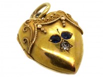 Victorian 15ct Gold Heart Shaped Locket Set With Sapphires & a Diamond