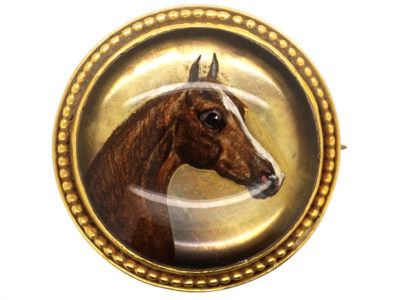 Victorian 18ct Gold & Reverse Intaglio Rock Crystal Brooch of a Horse’s Head