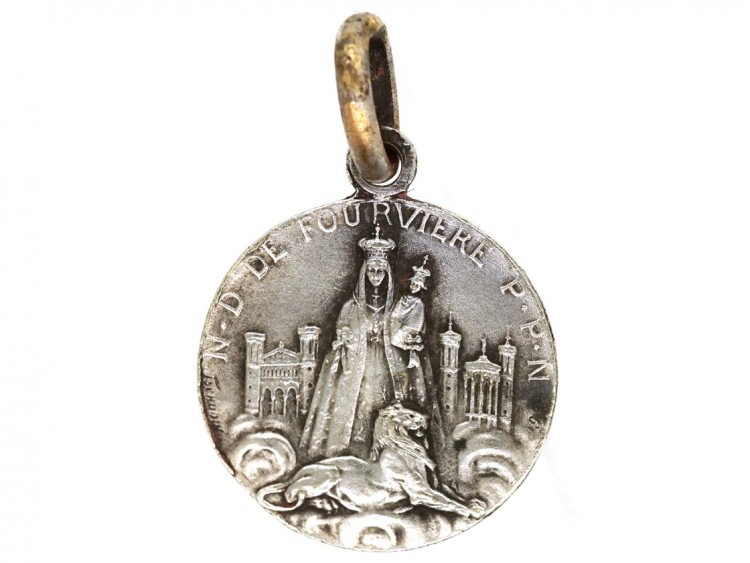 French Silver Medallion of Rosa Mystica by Dropsy