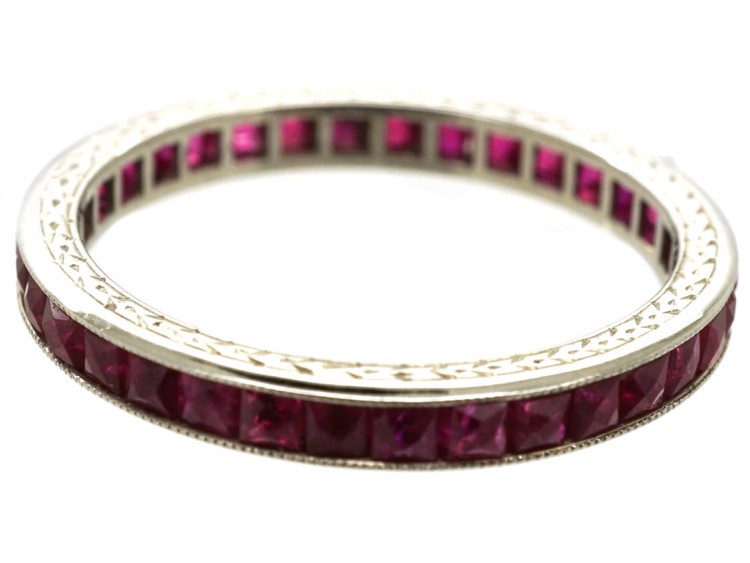 Art Deco 18ct White Gold French Cut Ruby Eternity Ring