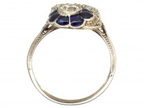 Art Deco 18ct White Gold, Diamond & Synthetic Sapphire Flower Ring