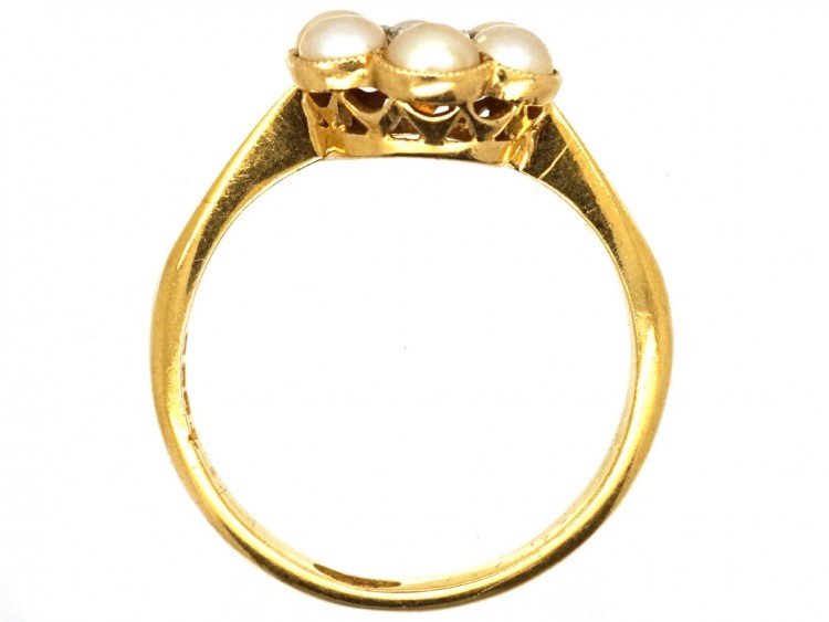 Edwardian 18ct Gold, Natural Split Pearl & Diamond Ring
