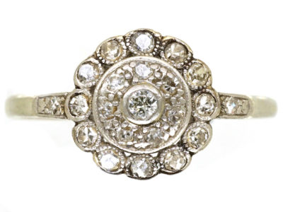 Edwardian 18ct White Gold & Platinum, Diamond Cluster Ring With Diamond Shoulders