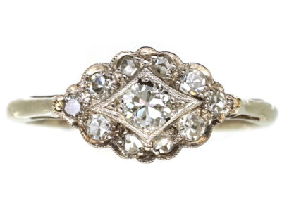 Art Deco 18ct Gold & Platinum Diamond Cluster Ring