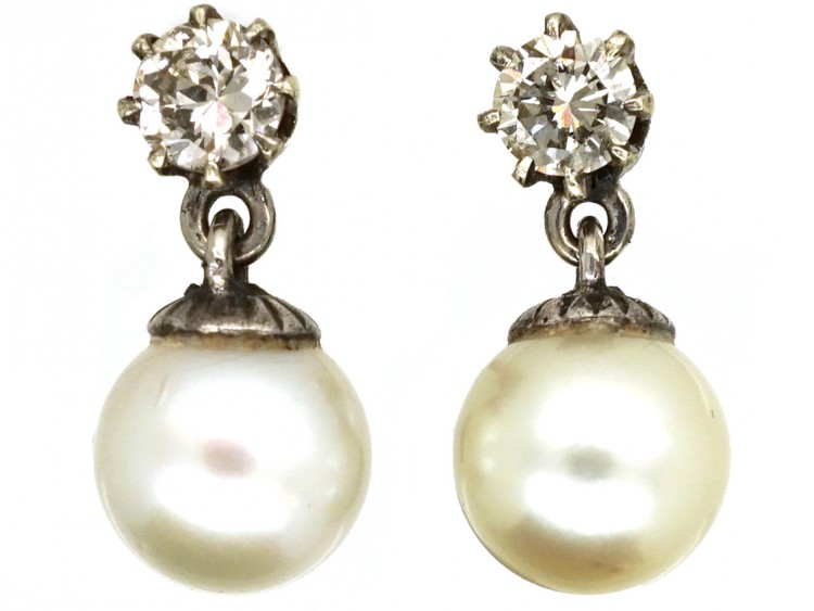 Edwardian Natural Saltwater Pearl & Diamond Earrings
