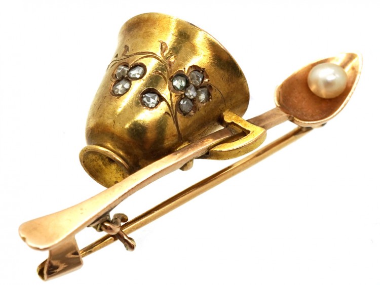 Edwardian 18ct Gold Cup & Spoon Brooch