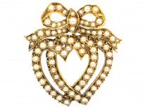 Edwardian 14ct Gold & Natural Split Pearl Double Heart Brooch