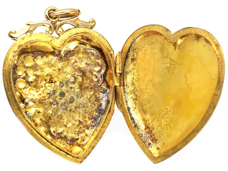 9ct Back & Front, Gold Turquoise & Natural Split Pearl Heart Shaped Locket