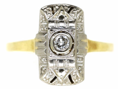 18ct Gold & Platinum Art Deco Rectangular Diamond Ring