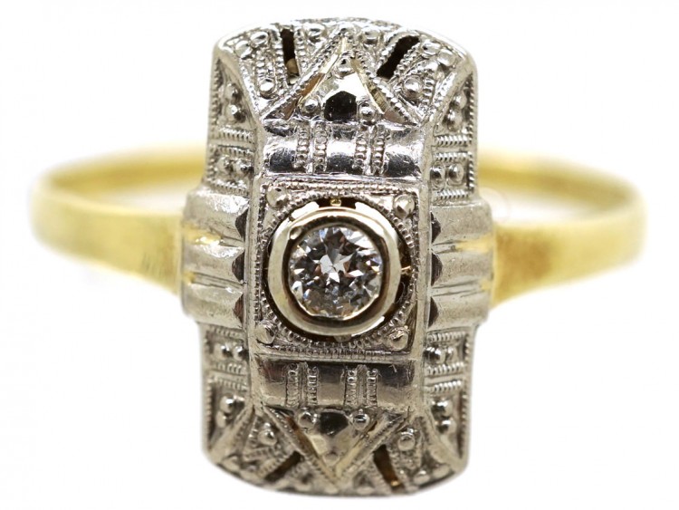 18ct Gold & Platinum Art Deco Rectangular Diamond Ring