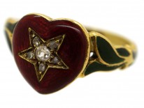18ct Gold Red & Green Enamel & Diamond Heart Shaped Ring