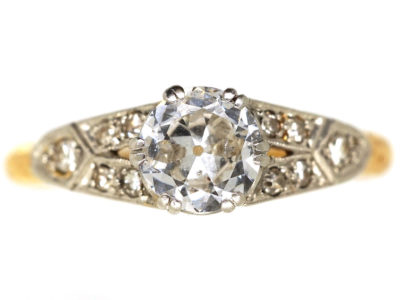 Art Deco Diamond Solitaire Ring With Diamond Shoulders