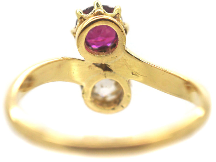Edwardian 18ct Gold, Diamond ​& Ruby Crossover Ring