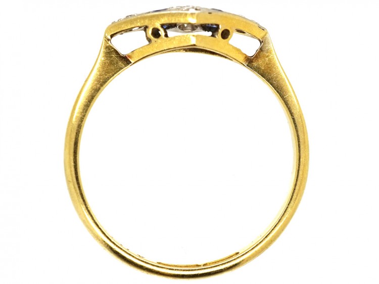 Art Deco 18ct Gold & Platinum, Sapphire & Diamond, Diamond Shaped Ring
