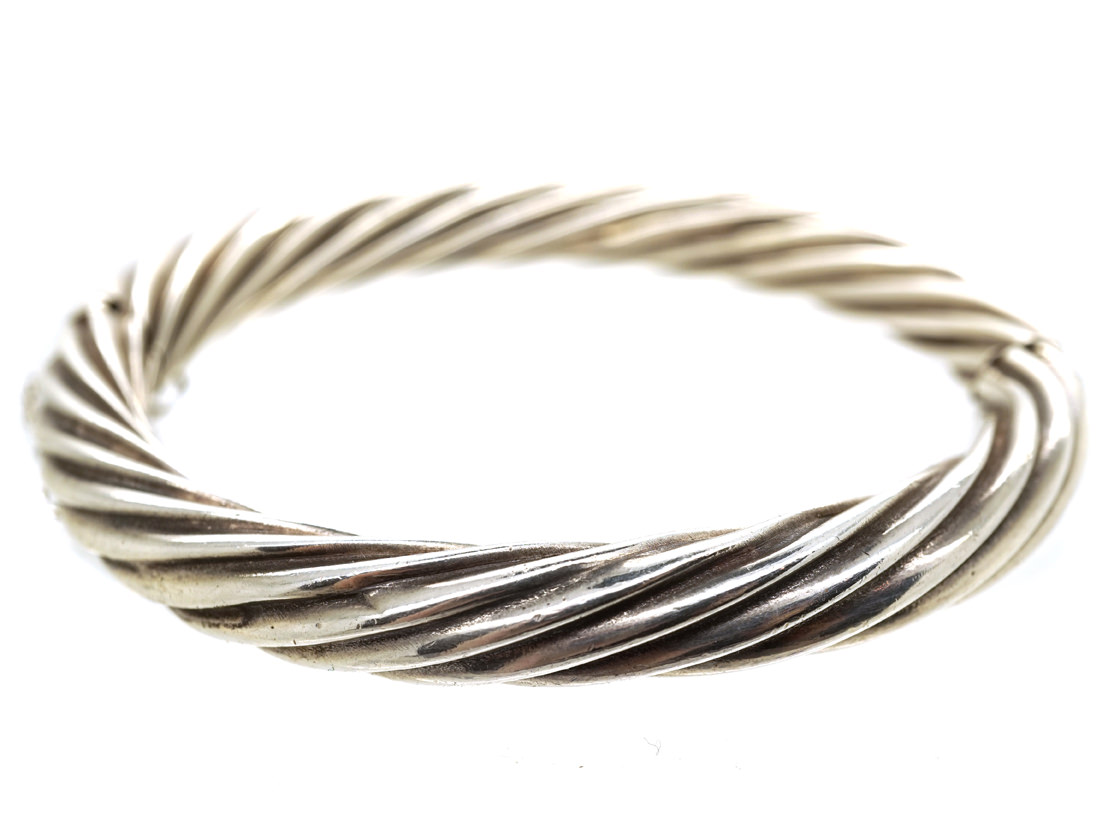 Silver Swirl Design Bangle (691H) | The Antique Jewellery Company