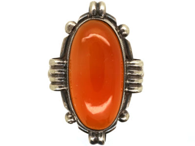 Art Deco Silver & Carnelian Oval Ring