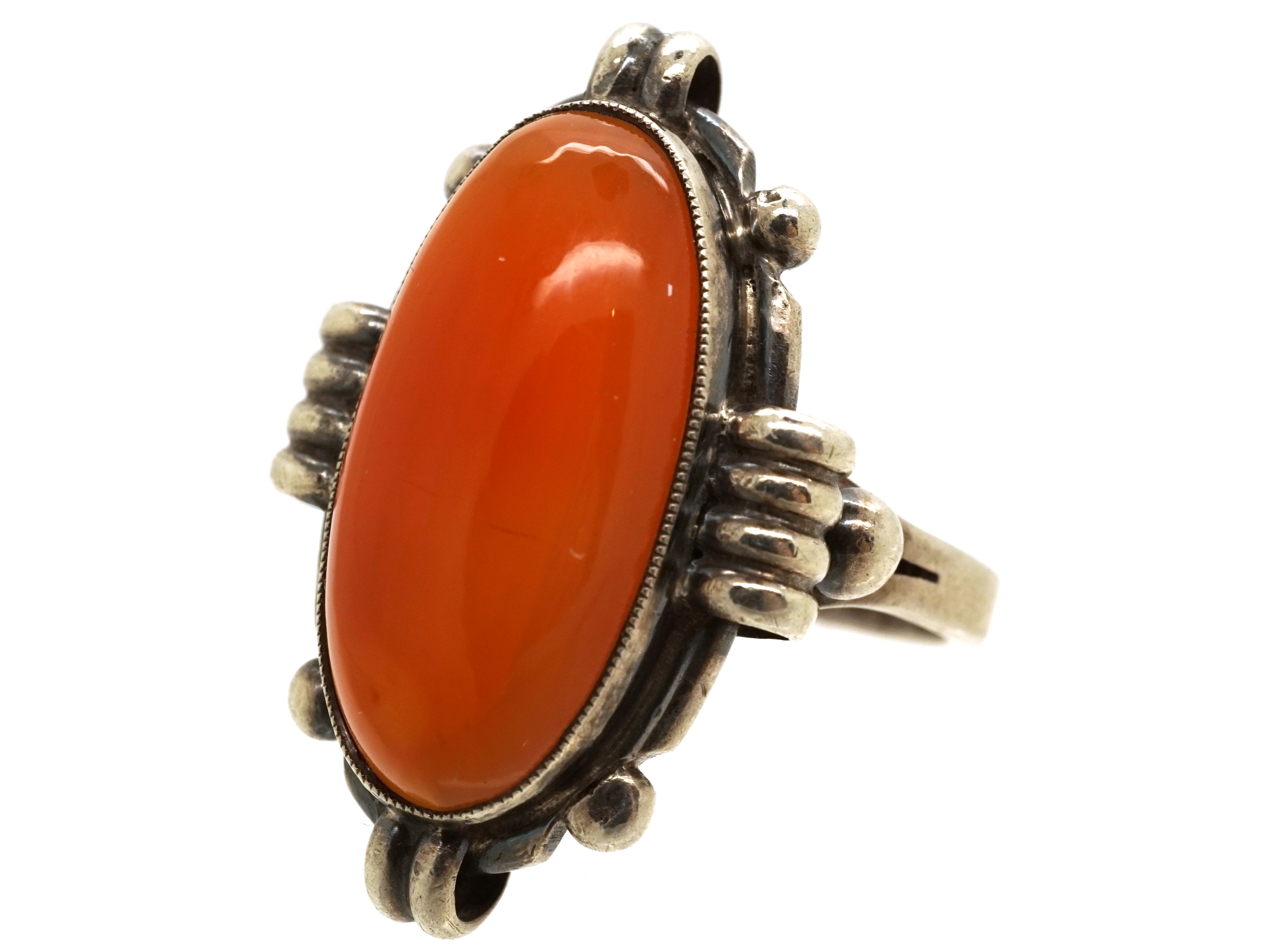 Art Deco Silver & Carnelian Oval Ring (725H) | The Antique Jewellery ...