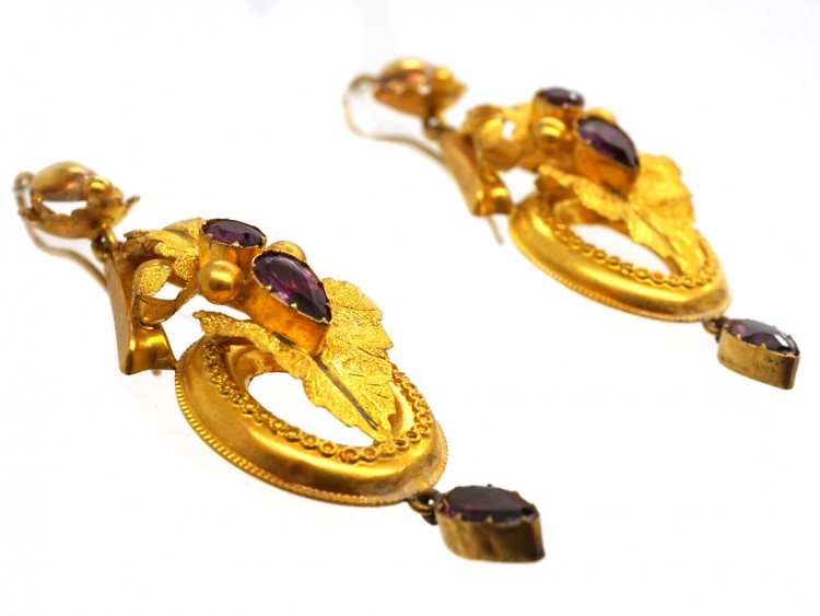 Victorian 15ct Gold & Almandine Garnet Drop Earrings