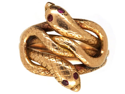 Victorian 15ct Gold Double Snake Ring with Ruby Eyes