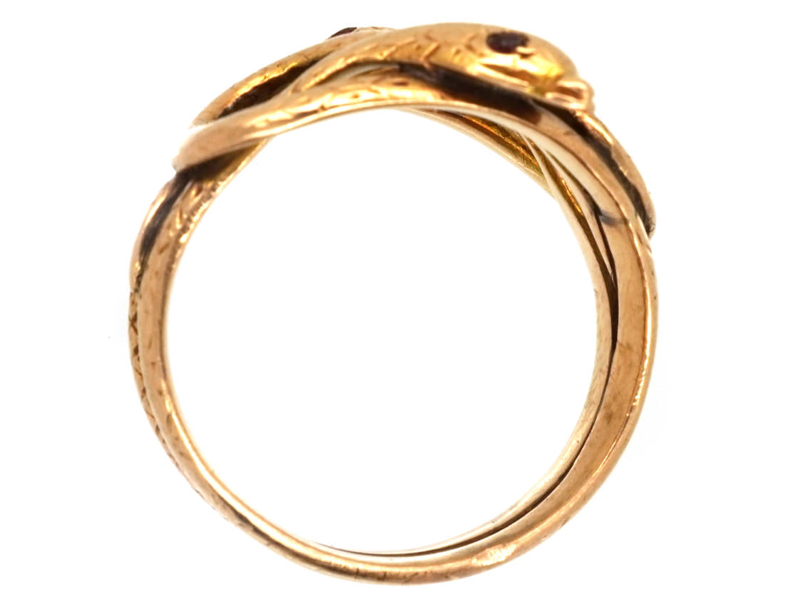 Victorian 15ct Gold Double Snake Ring with Ruby Eyes (728H) The