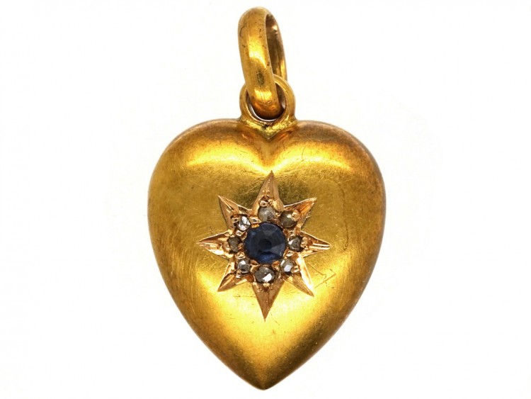 Edwardian 15ct Gold, Sapphire & Diamond Heart Pendant