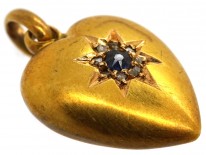 Edwardian 15ct Gold, Sapphire & Diamond Heart Pendant
