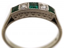 Art Deco 18ct Gold & Platinum, Emerald & Diamond Five Stone Ring