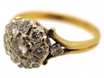 Edwardian 18ct Gold Diamond Cluster Ring With Diamond Shoulders