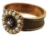 Georgian Natural Split Pearl & Rose Diamond Mourning Ring