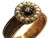 Georgian Natural Split Pearl & Rose Diamond Mourning Ring
